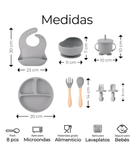 Gris Set de 8 cubiertos para bebés de silicona — foto 2