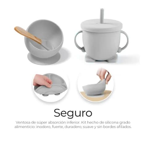 Gris Set de 8 cubiertos para bebés de silicona — foto 5
