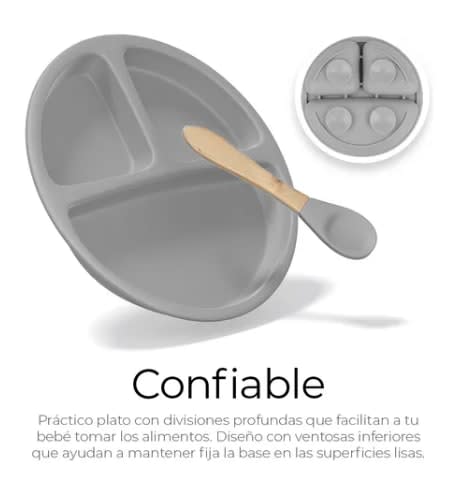 Gris Set de 8 cubiertos para bebés de silicona — foto 6