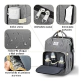 Gris Mochila 3 En 1 Pañalera Cuna Y Mudador Portátil Para Bebés — miniatura 3