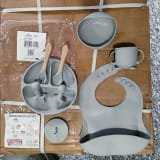 Gris Set de 8 cubiertos para bebés de silicona — miniatura 8