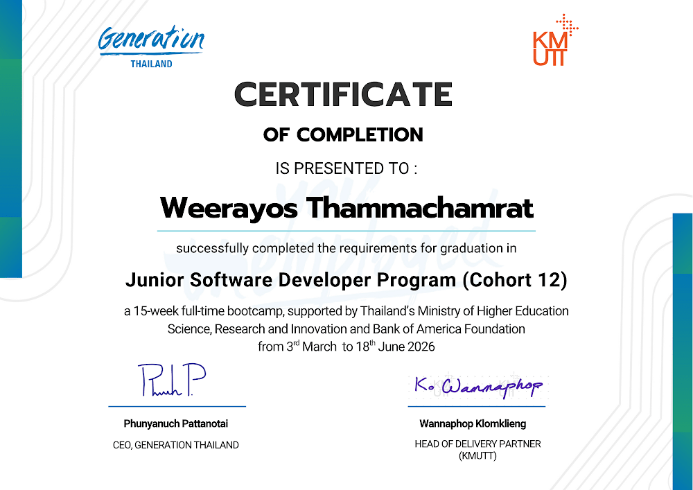 Junior Software Developer Program Certificate