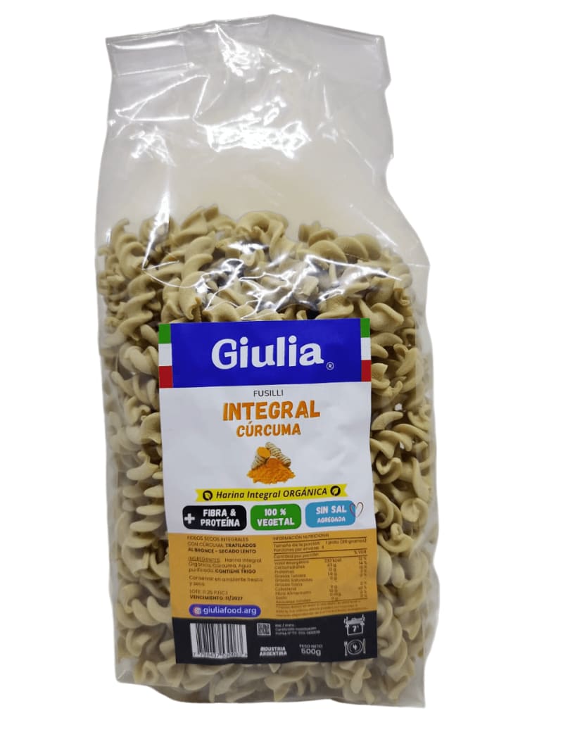 Fideos Fusilli Integral Curcuma