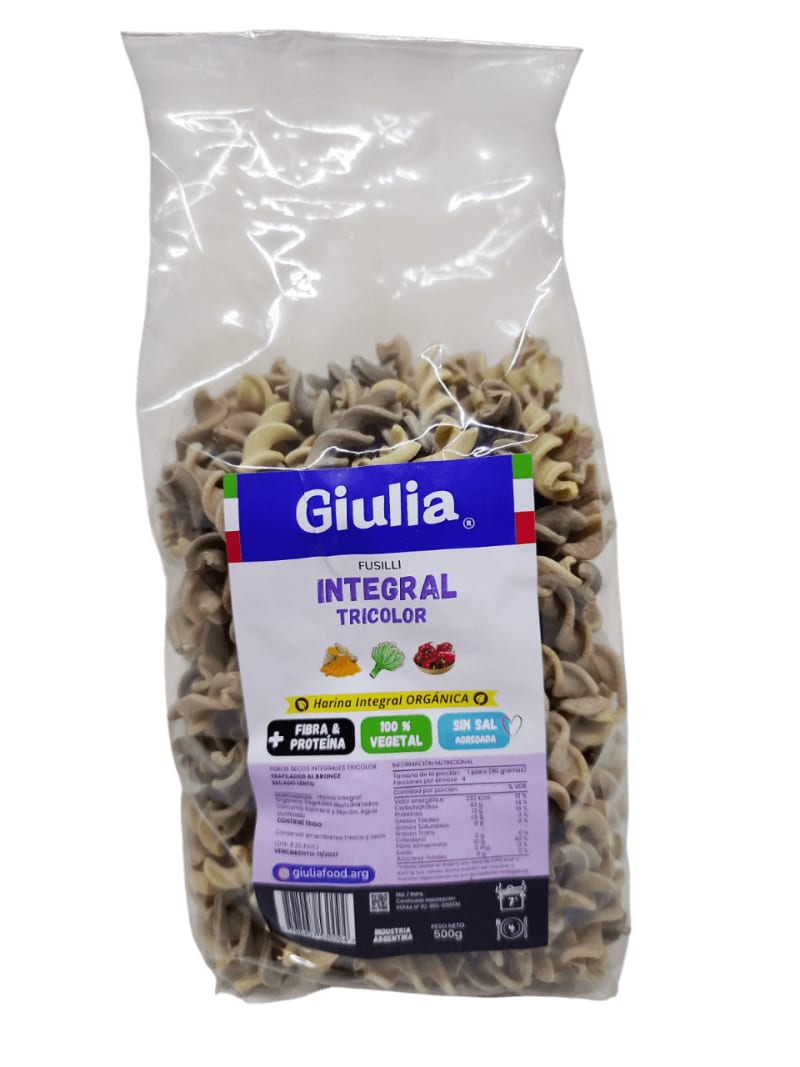 Fideos Fusilli Integral Tricolor