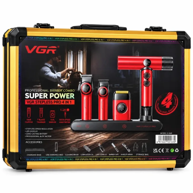 Mallette Professionnelle Barber Combo VGR Stepless Pro 4 en 1