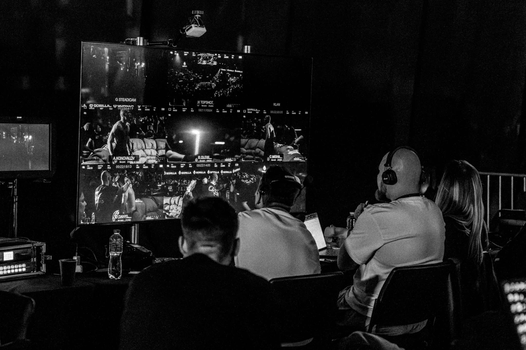 K Production crew at the monitors during a live shoot