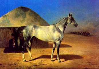 Historic depiction of Akhal-Teke horses