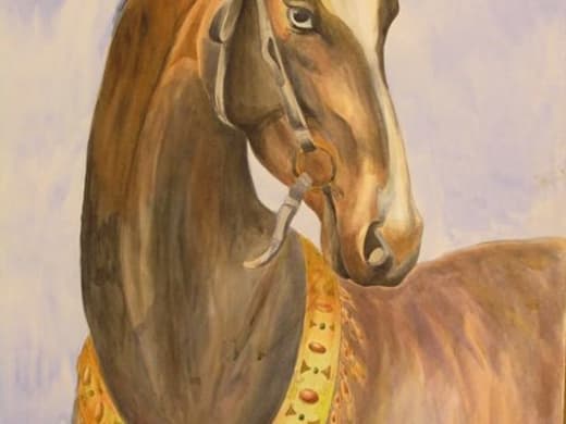 Painting of an Akhal-Teke horse