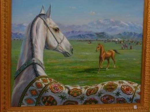 Painting of an Akhal-Teke horse