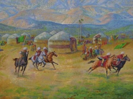 Painting of an Akhal-Teke horse