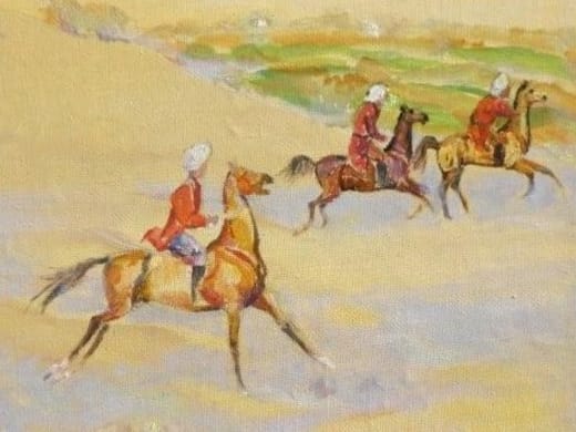 Painting of an Akhal-Teke horse