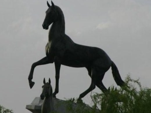 Statue of an Akhal-Teke horse