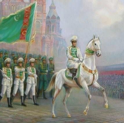 Woven portrait of an Akhal-Teke horse