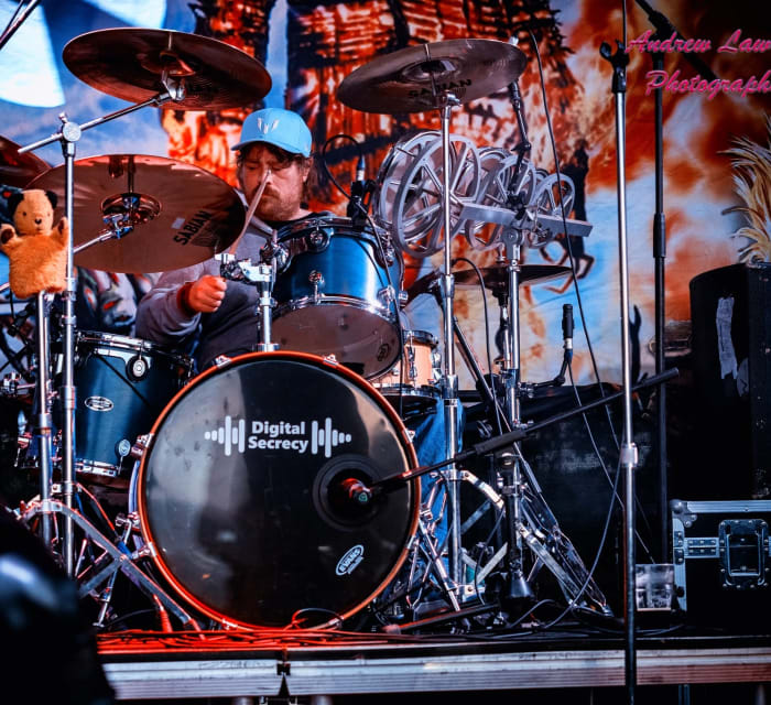 Ey Up Maiden live at Saltaire Festival 2026: Steve 'Shippo' Shipman (drums)