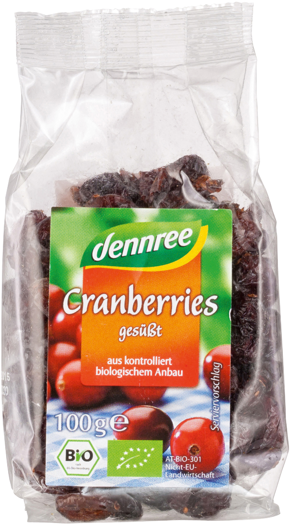 Dennree Cranberries gesüßt 100g Packung