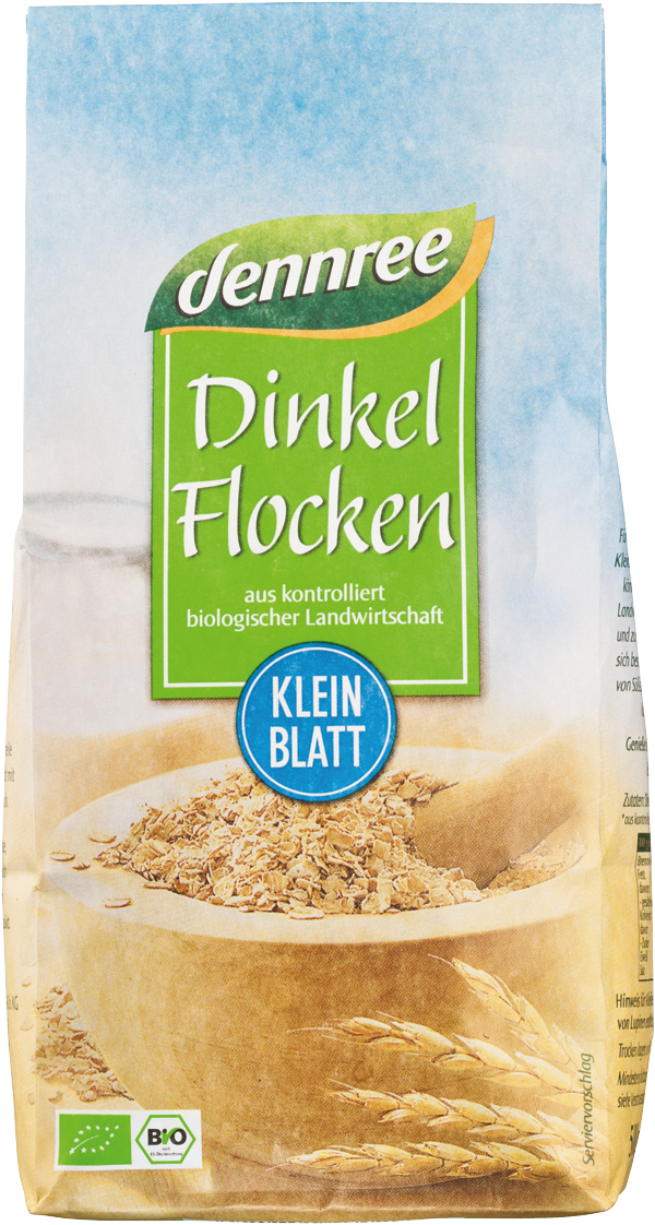 Dennree Dinkelflocken Kleinblatt 500g Packung