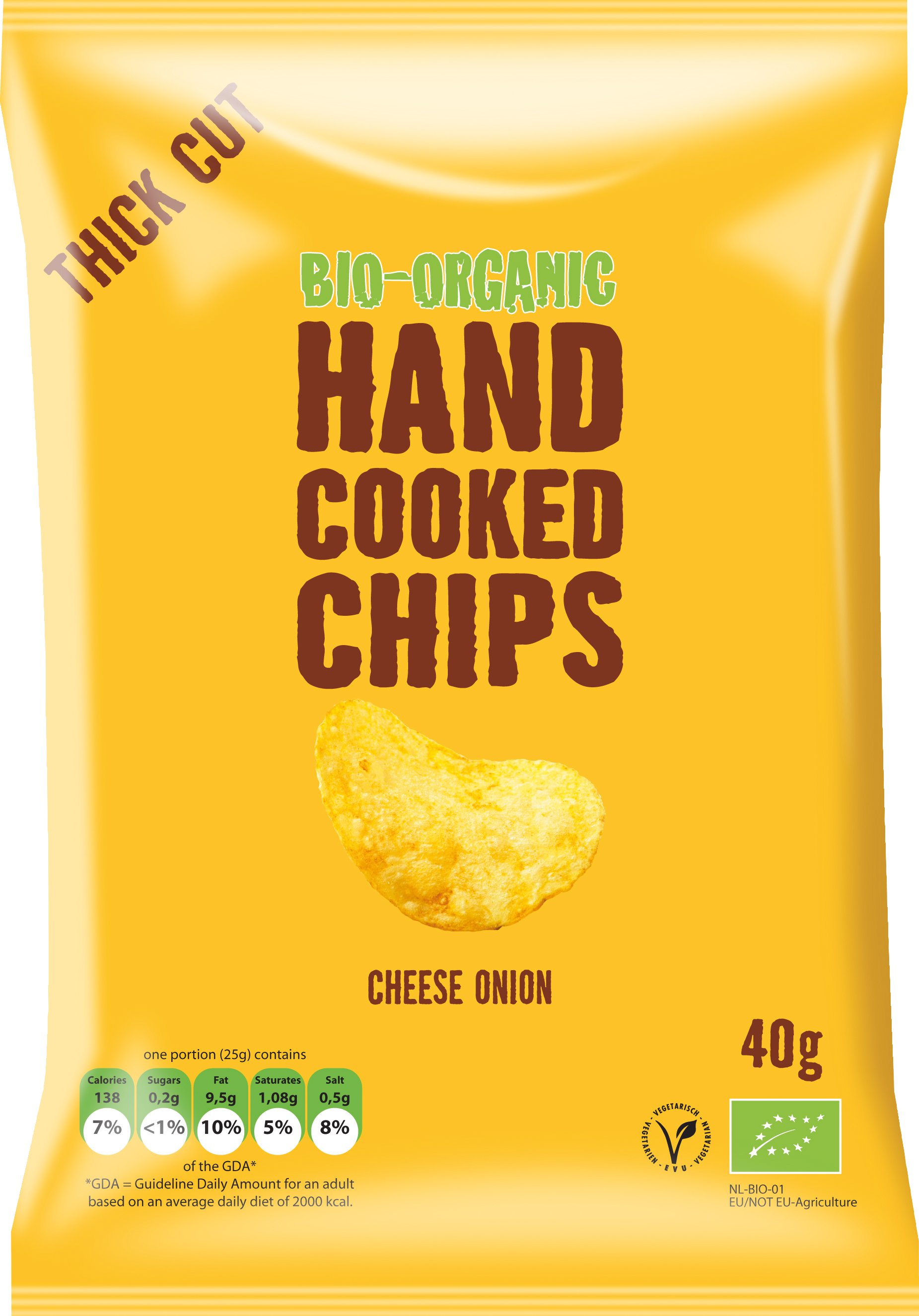 Trafo Handcooked Chips Cheese & Onion 40g Packung