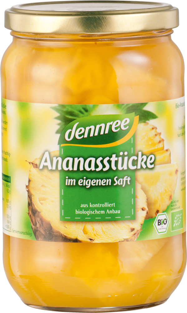 Dennree Ananas-Stücke im eigenen Saft 685g Glas