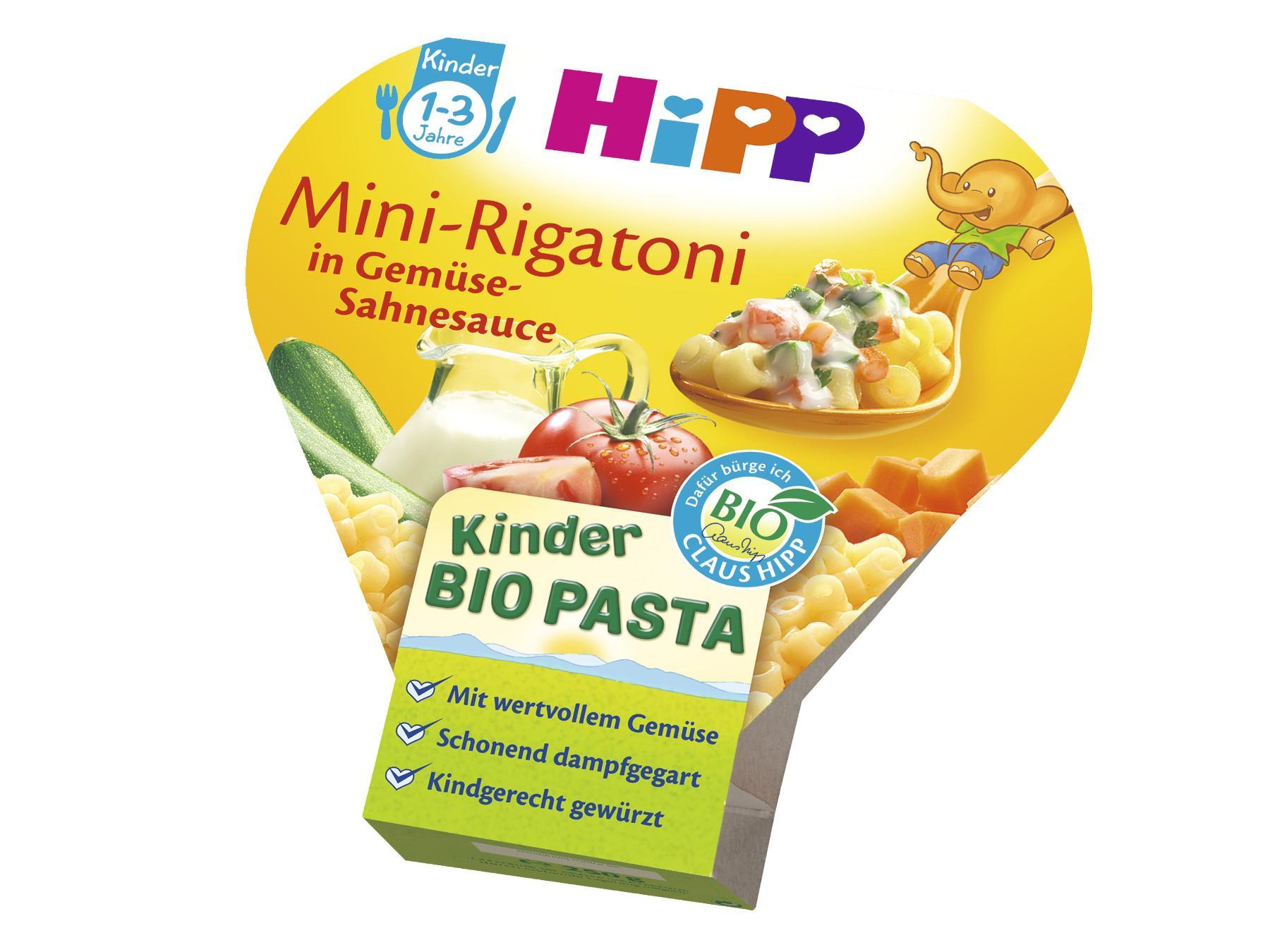 HiPP Kinder Pasta Mini Rigatoni in Gemüse Sahnesauce 1-3 Jahre