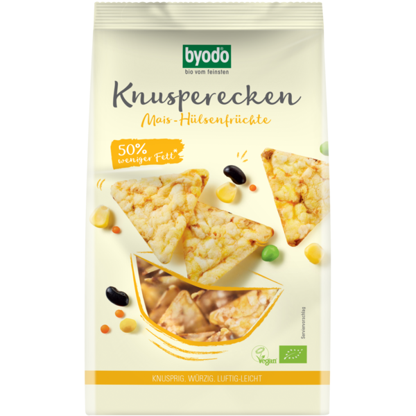 Byodo Knusperecken Mais-Hülsenfrücht 90g Packung