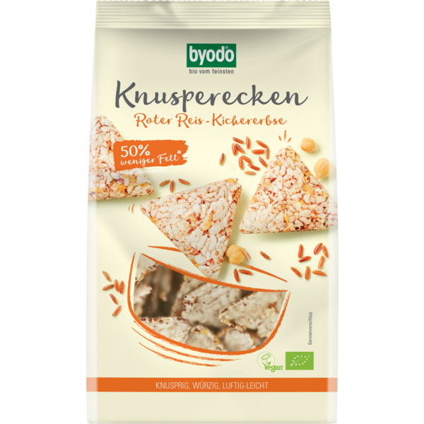 Byodo Knusperecken Roter Reis-Kichererbse 90g Packung