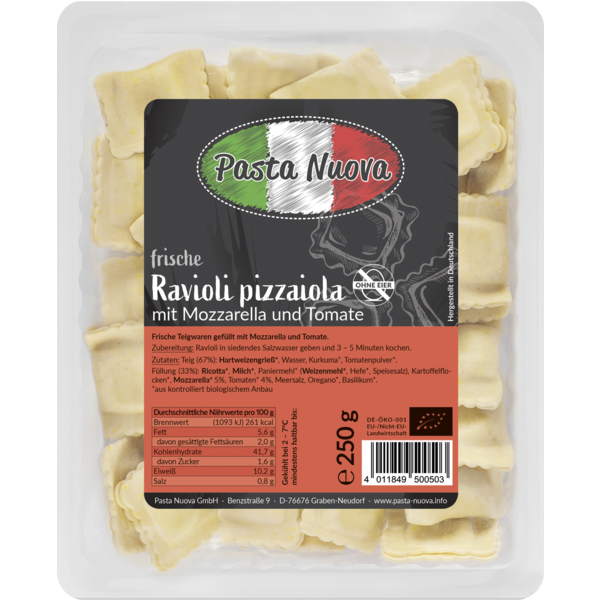 Pasta Nuova Ravioli alla pizzaiola 250g Packung