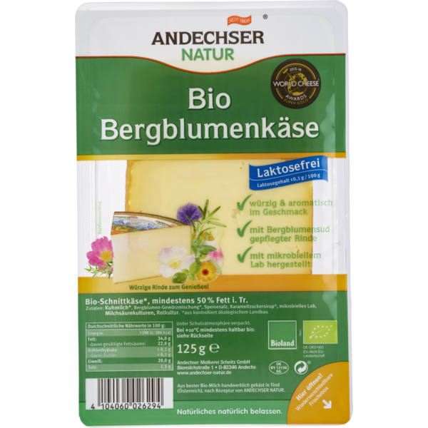 Andechser Bergblumenkäse in Scheiben 150g Packung