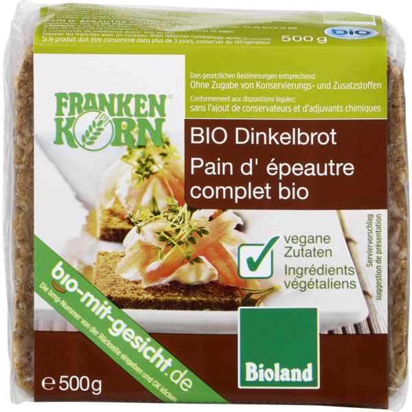 Frankenkorn Dinkelbrot geschnitten 500g Packung