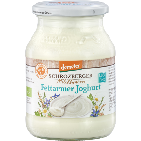 Schrozberger Milchbauern Joghurt natur fettarm  1,8 % 500g Pfandglas