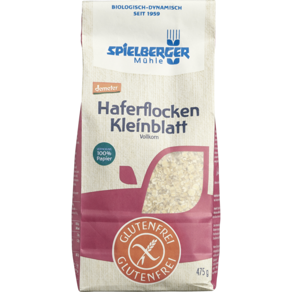 Spielberger Glutenfreie Haferflocken Kleinblatt demeter 475g Packung