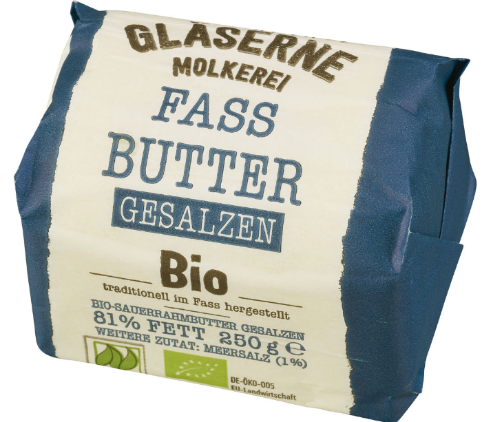 Gläserne Molkerei Fassbutter-Sauerrahm gesalzen 250g Packung