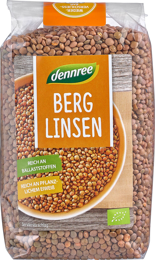 Dennree Linsen braun 500g Packung