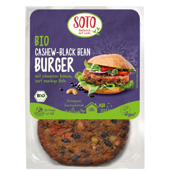 Soto Burger Cashew-Black Bean 160g Packung