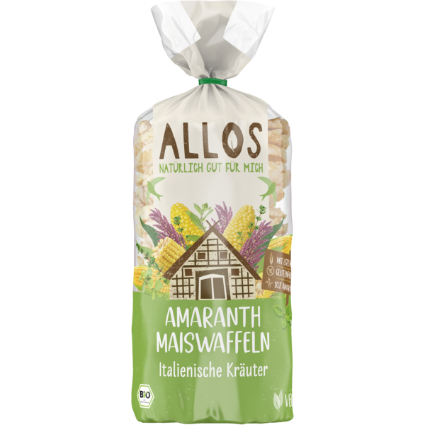 Allos Amaranth-Mais-Waffeln Italienische Kräuter 100g Packung