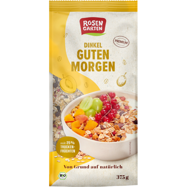 Rosengarten Dinkel Guten-Morgen Müsli 375g Packung