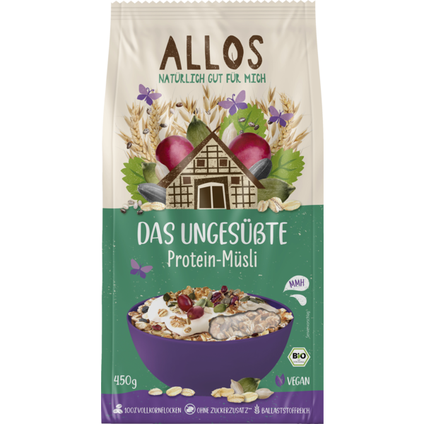 Allos Das Ungesüßte Protein-Müsli 450g Packung