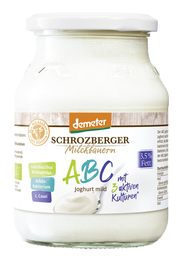 Schrozberger Milchbauern Joghurt mild ABC (der Aktive)  3,5% 500g Pfandglas