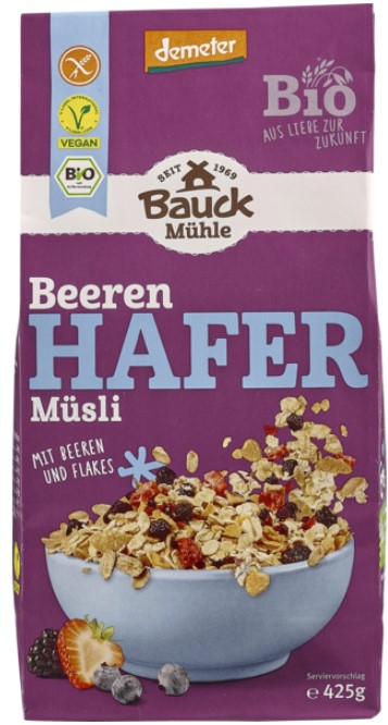 Bauckhof 	 Hafer Müsli Beeren glutenfrei