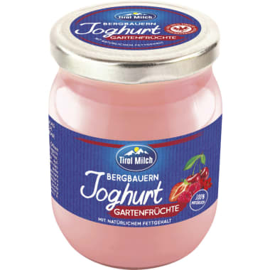 Tirol Milch Bergbauern Joghurt Gartenfrüchte Glas