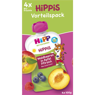 HiPP Hippis Waldbeeren in Apfel-Pfirsich 4er-Packung