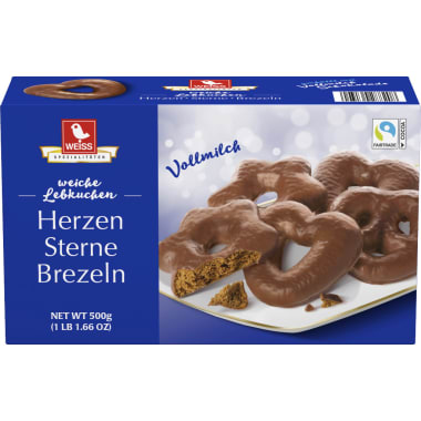 Weiss Herzen-Sterne-Brezeln Vollmilch