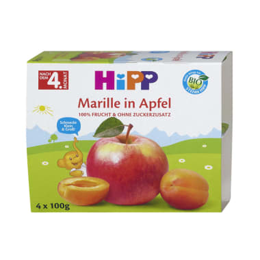 HiPP Fruchtpause Marille in Apfel 4. Monat 4er-Packung