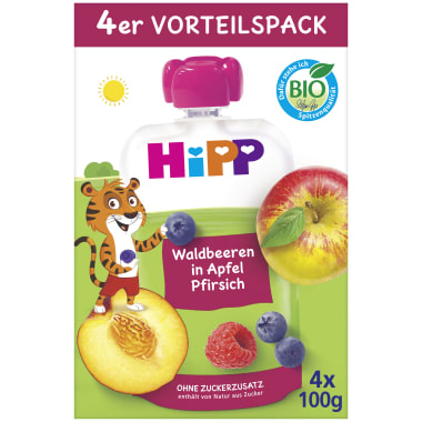 HiPP Hippis Waldbeeren in Apfel-Pfirsich 4er-Packung