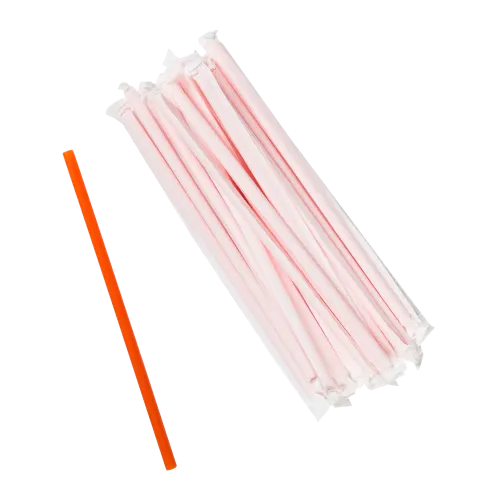 8.5" Giant Heavy Orange Polypropylene Straws, Wrapped