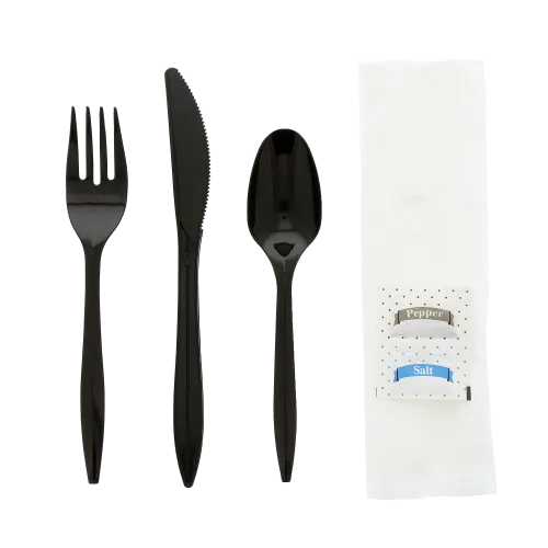 6-Piece Medium-Weight Black Polypropylene Cutlery Kit