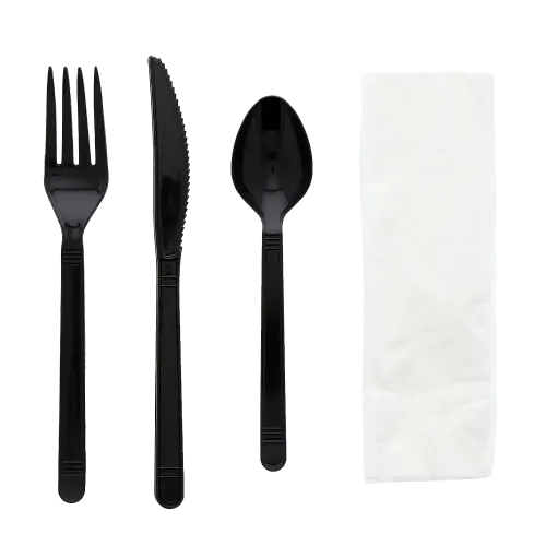 4-Piece Heavy-Weight Black Polypropylene Cutlery Kit