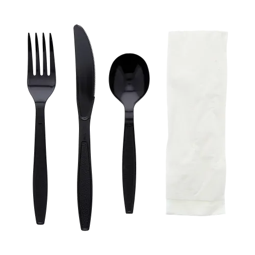 4-Piece Heavy-Weight Black Polystyrene Cutlery Kit