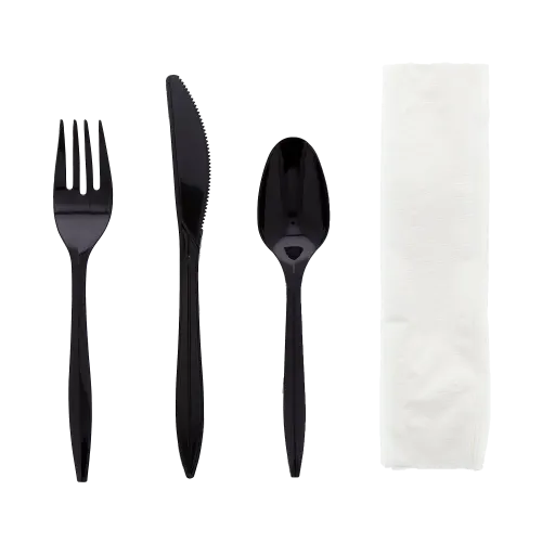 4-Piece Medium-Weight Black Polypropylene Cutlery Kit