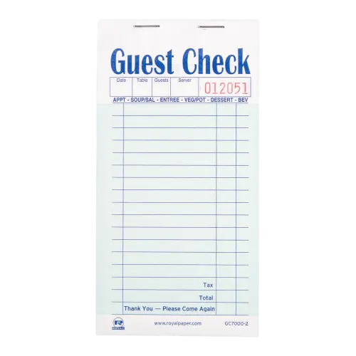6.75" x 3.50" Green Multi-Part Carbonless Guest Checks