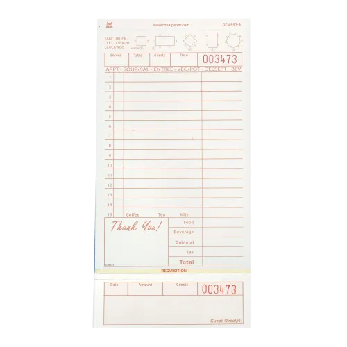8.50" x 4.25" Tan Multi-Part Carbonless Guest Checks